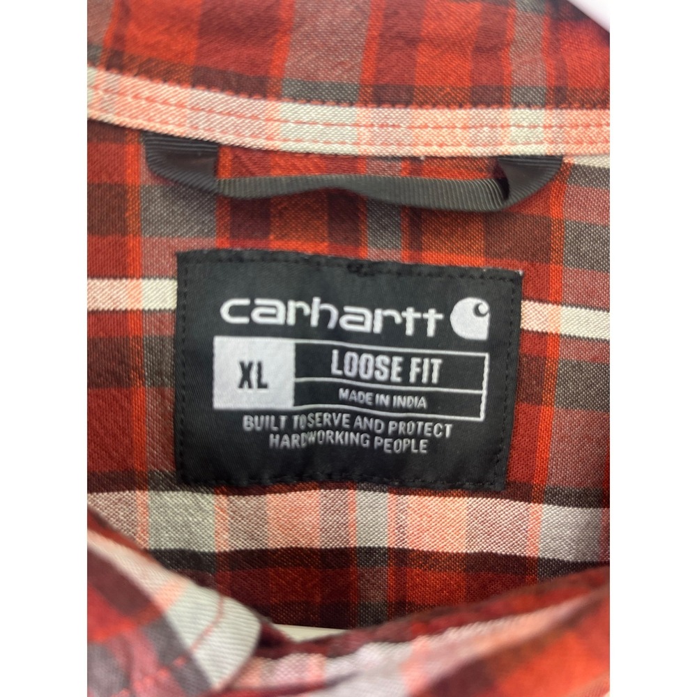 Carhartt Button Down Shirt Mens XL Red Excellent Loose Fit Plaid TW4625-M - Picture 8 of 12